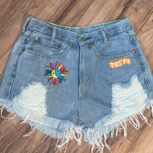 Custom Vintage 505 Levi Denim Shorts Hippie Size 2 FITS BIGGER